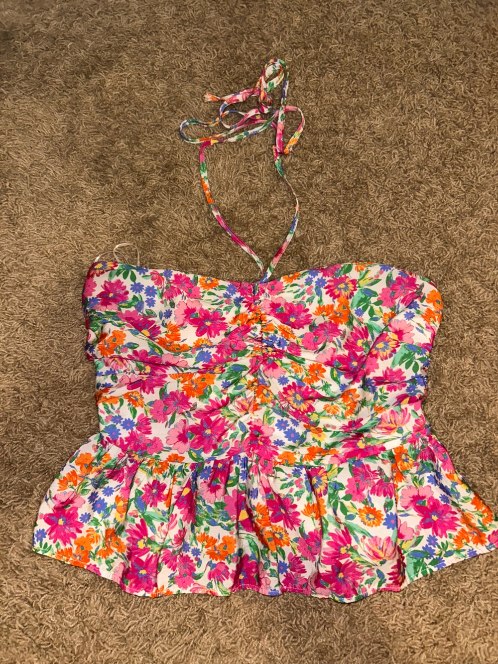 Day + Moon Bright floral babydoll halter top